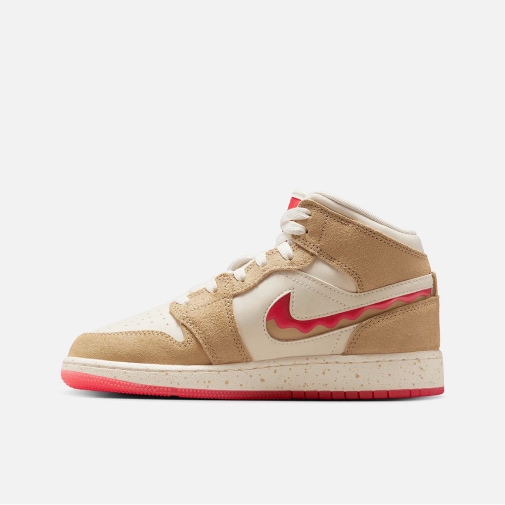 NIB Big Kid's Jordan 1 Mid SE HJ5958 206 Desert/Fusion Red-Pale Ivory